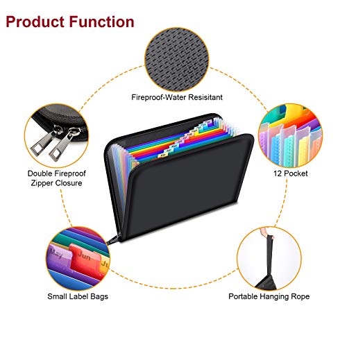 Fireproof File Organiser, Expanding File Folder Fireproof and Waterproof Document Bag with Fire Resistant Zipper, Portable Files Organisers A4 for Bills and Valuables Storage Protection(13 Pockets)