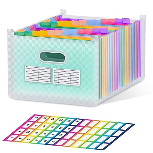 ThinkTex 26 Pockets Expanding File Folder, Upright & Open Top, A-Z Colorful Tabs, Larger Capacity Accordian Folder, Teacher Supplies - Green