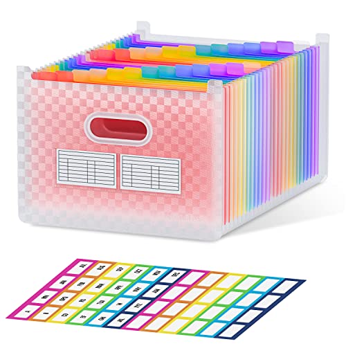 ThinkTex 26 Pockets Expanding File Folder, Upright & Open Top, A-Z Colorful Tabs, Larger Capacity Accordian Folder, Teacher Supplies - Pink