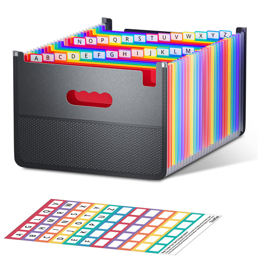 ThinkTex 26 Pockets Expanding File Folder, Upright & Open Top, A-Z Colorful Tabs, Larger Capacity Accordian Folder, Teacher Supplies