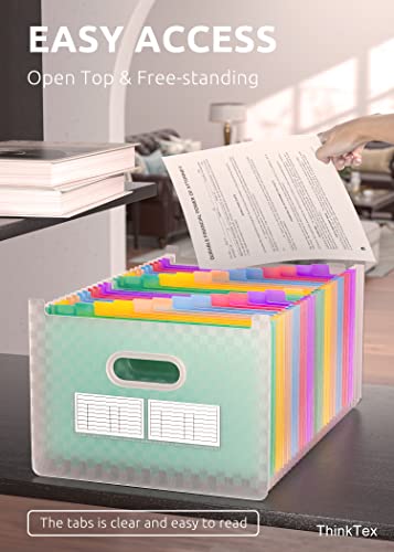 ThinkTex 26 Pockets Expanding File Folder, Upright & Open Top, A-Z Colorful Tabs, Larger Capacity Accordian Folder, Teacher Supplies - Green
