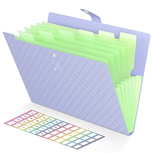 ThinkTex 7 Pockets Expanding File Folders-File Organiser Accordion Document Letter A4 Paper Organizer Folder Upgrad Grid Pattern 2021 Version with Snap Closure for School Office Home Business(Purple)