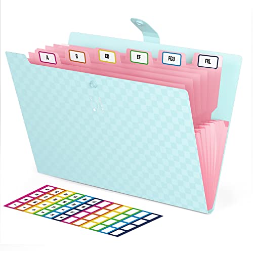ThinkTex 7 Pockets Expanding File Folders - File Organiser Accordion Document Letter A4 Paper Organizer Folder Upgrad Grid Pattern 2021 Version with Snap Closure for School Office Home Business(Blue)
