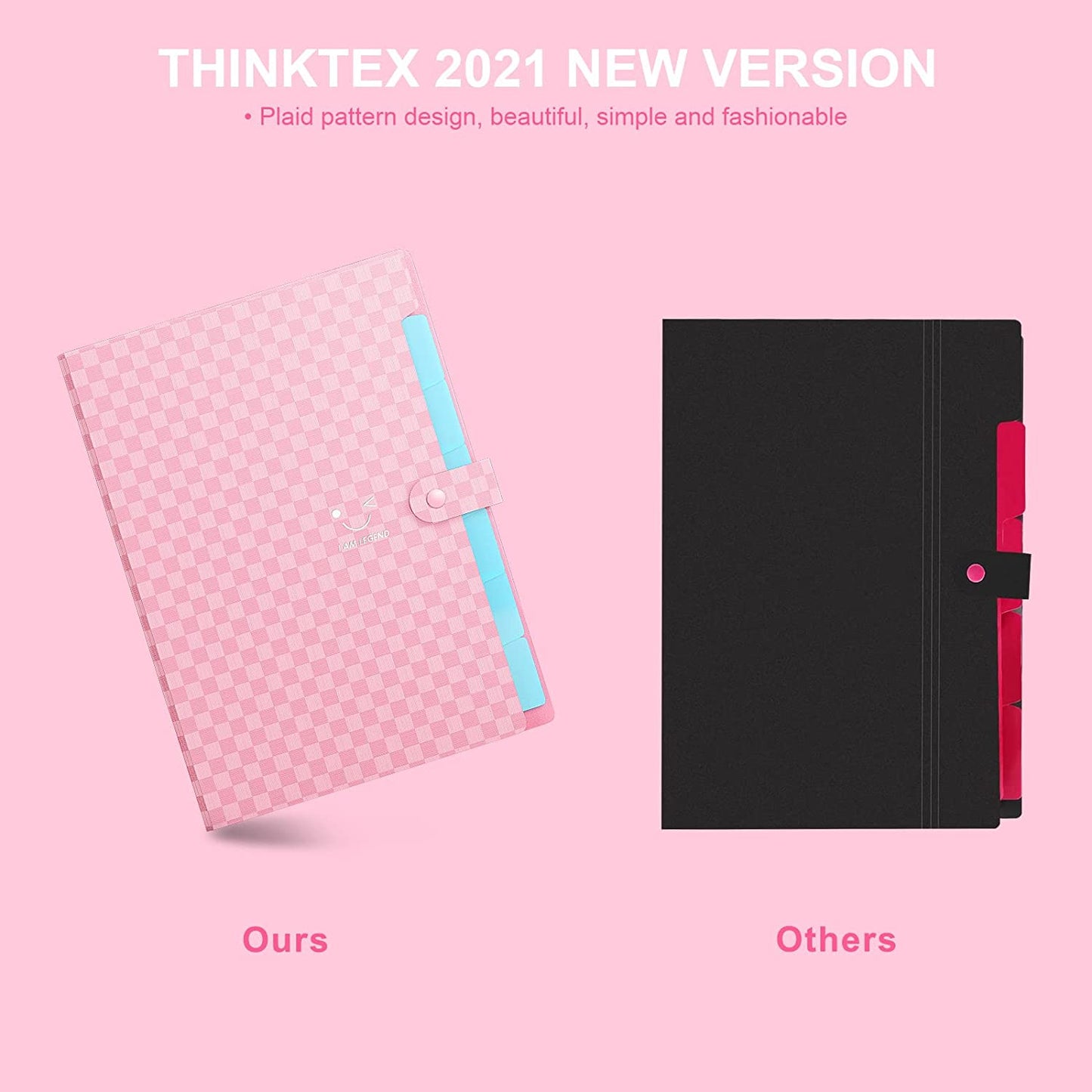 ThinkTex 3 Pack 7-Pocket Expanding File Folder,Accordion Document Expandable A4 Letter Size Document Organizer Upgrade Grid Pattern 2021 Version File Holder with Snap Closure for School Company Office