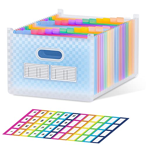 ThinkTex 26 Pockets Expanding File Folder, Upright & Open Top, A-Z Colorful Tabs, Larger Capacity Accordian Folder, Teacher Supplies - Blue