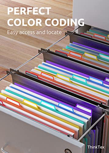 ThinkTex Plastic Expanding Hanging File Folders, 7 Innovative 1.2" Accordian Pockets, Large Capacity, Multi-Color Tabs, Letter Size for Filing Cabinet - 1 Pack