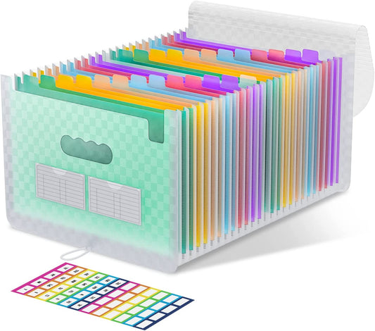 ThinkTex Accordian File Organizer, 26 Pockets Expanding File Folders, Monthly Bill Receipt Documents Organizer, A-Z Colorful Tabs, Letter/A4 Size - Green