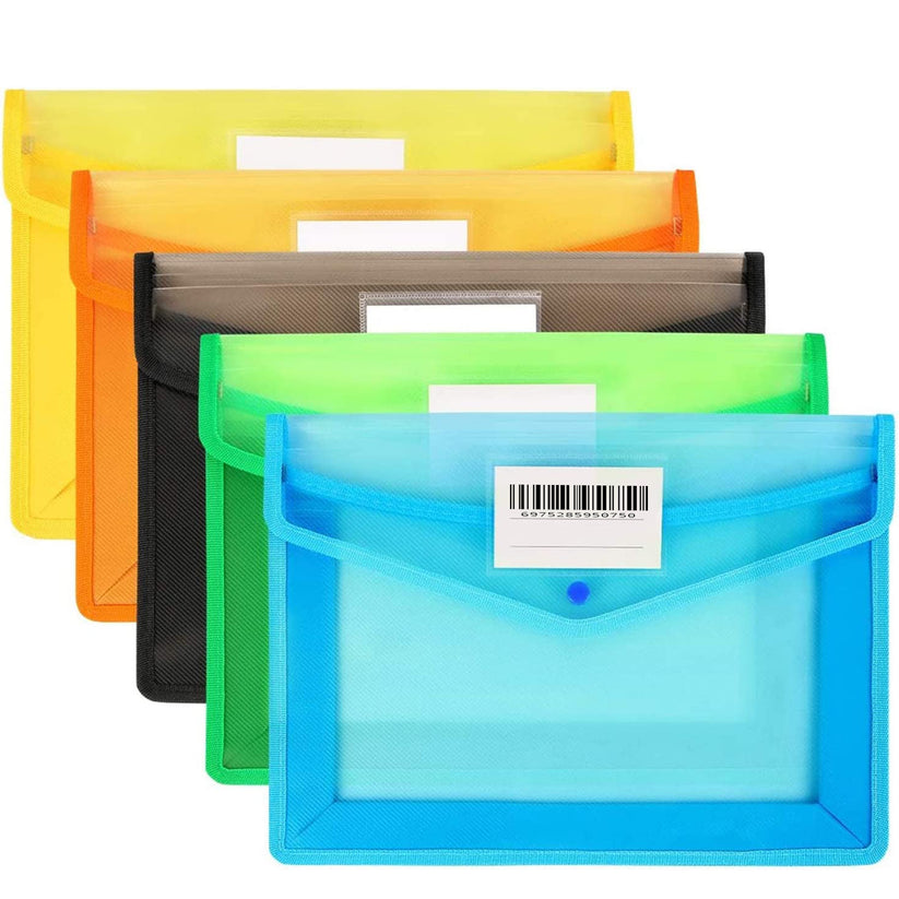 A4 Plastic Wallet Folders Popper,5 Pack Popper Envelope Files Folders