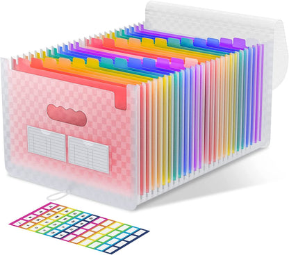 ThinkTex Accordian File Organizer, 26 Pockets Expanding File Folders, Monthly Bill Receipt Documents Organizer, Colorful Tabs, Letter/A4 Size - Pink