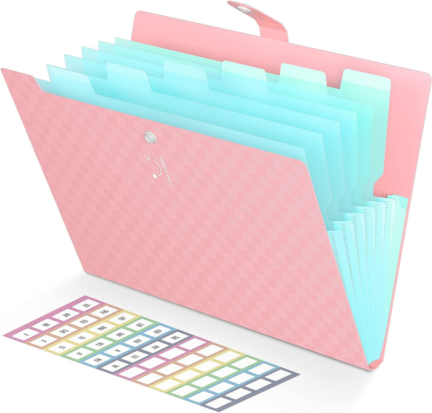 ThinkTex Cute Folder for School with 7 Pockets, Portable File Folders for Documents, Bright Colorful File Organizer, A4/Letter Size - Pink