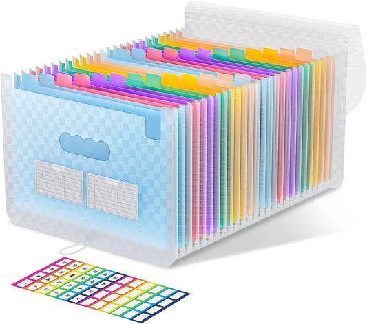 ThinkTex Accordian File Organizer, 26 Pockets Expanding File Folders, Monthly Bill Receipt Documents Organizer, A-Z Colorful Tabs, Letter/A4 Size - Blue